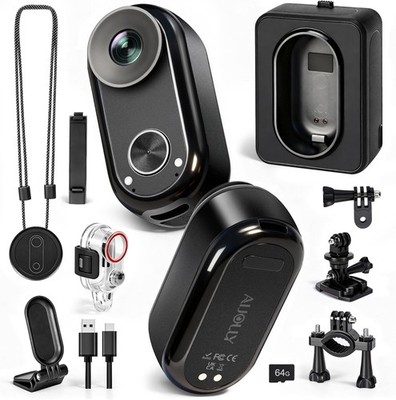AIJOLLY Z1 4K Mini Action Camera 64GB GPS AI Tracking Charging Case