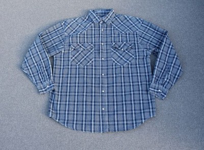 Pacific Western Hemd Herren Large blau kariert Perlen Druckknöpfe Brusttaschen