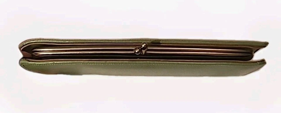 Винтажный 1980-х баронет зеленый кожаный золотистый поцелуй замок застежки бумажник - Изображение 3 из 4