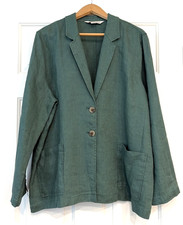 Coldwater Creek Womens 100 Linen Jacket Blazer XL Green Lightweight