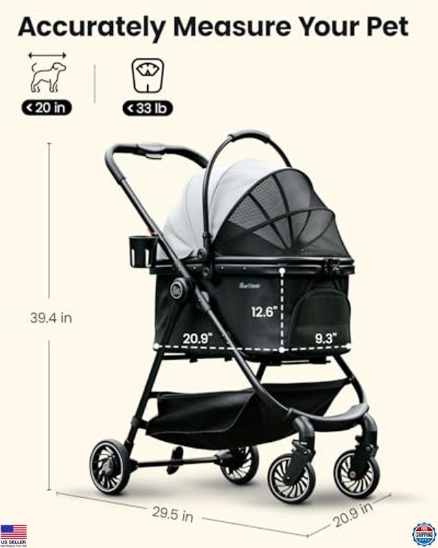 Pet Stroller for Small Dogs and Cats, One-Click Foldable Dog Stroller with