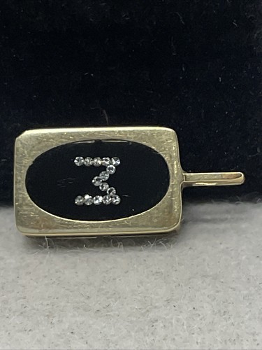 ELEGANT 14K Yellow Gold T/Tone Enamel White CZ INITIAL LETTER “M” Charm Pendant - Picture 19 of 22