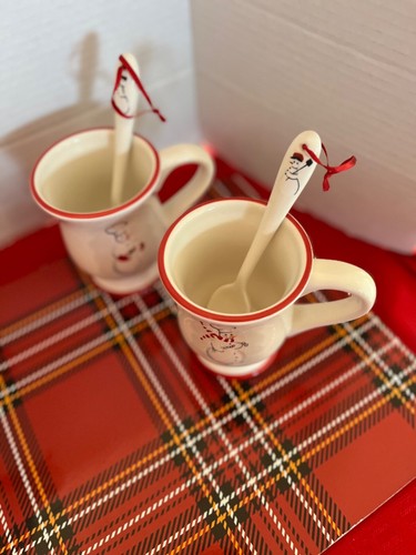 Williams Sonoma/ Chef Snowman/ Christmas mugs/4/matching ceramic Spoons - Picture 5 of 9