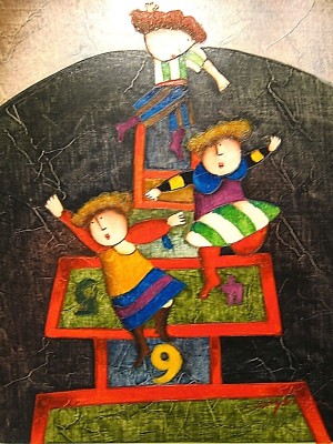 12 X 16 Hand Painted Kids Children Playing Game On Street Cubism Oil Painting Ebay