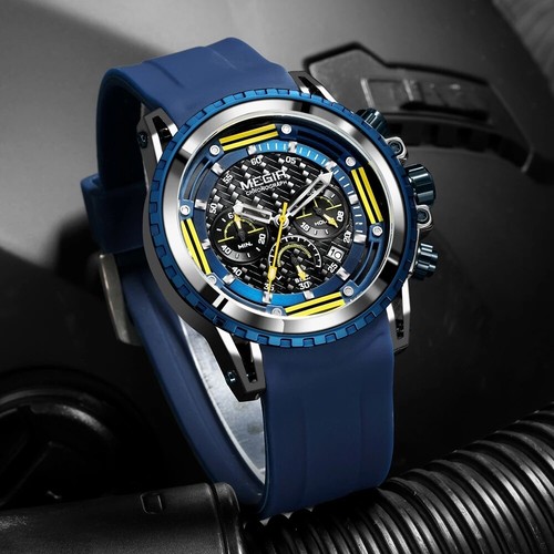 MEGIR Mens Sports Quartz Watch Waterproof Chronograph Silicone Strap Watch - Picture 6 of 15