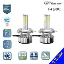2x H4 4-Sides Shortest LED Headlight Kit Low High Beam Light Bulb 8000K Icy Blue