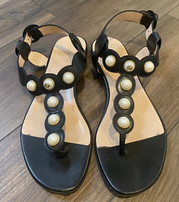 サンダル SANDALS GUCCI NERO GUCCI Black Leather GG Pearl Studs/Ankle Strap Sandals Size