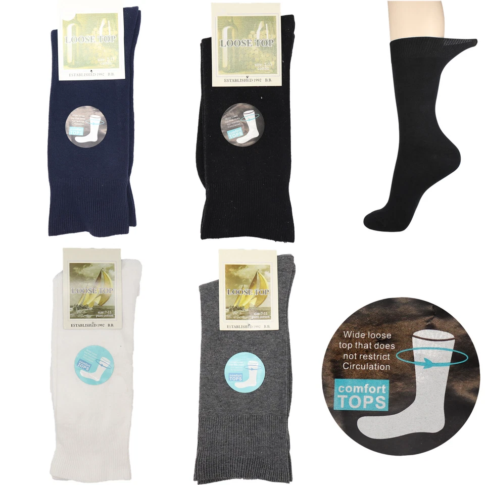 6x 100% Cotton Diabetic Loose Top Thermal Socks Wide Comfort Medical Circulation