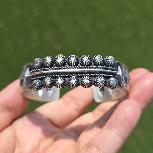 Native American Sterling Silver Concho Stud Cuff Open Bracelet Small Wrist 6.75" - Picture 3 of 14