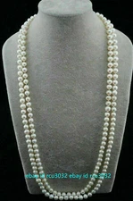 Natural Pearl Long Round 7-8mm White Freshwater Pearl Necklace 36-100"