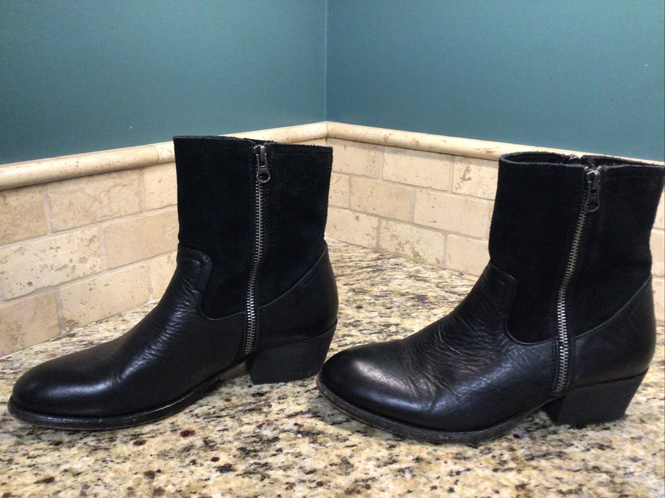 H by Hudson Riley WESTERN Doble Cremallera Mujer 40 NEGROS Cuero Gamuza Botines Foto 4 de 4
