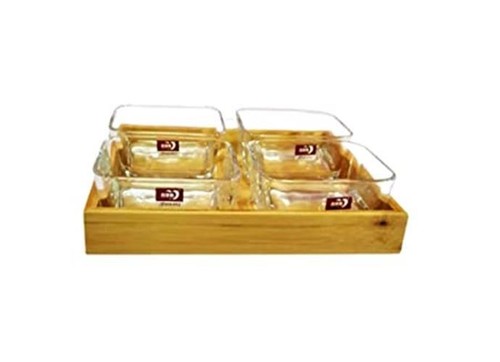 Deli -Wooden Tray with Glass Bowls Set of 4 PC for Serving Dry Fruit, (8.5 Inch) - Picture 4 of 6