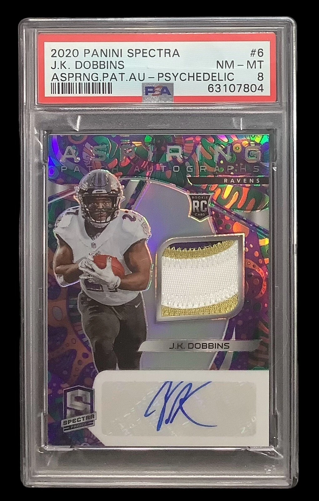 JK Dobbins Panini Spectra Aspiring Patch Autographs #6 Psychedelic