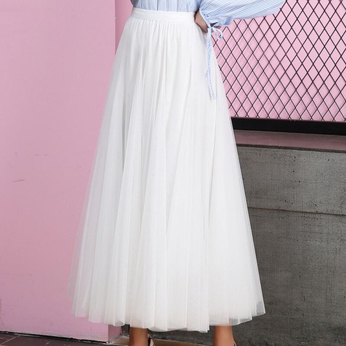 Women Elegant Mesh Tulle Layered Tutu Skirt Pleated Party Ladies Maxi Long Dress - Picture 7 of 22