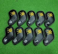 10pcs New Miura 4-9-PLAS Golf iron head cover set black and yellow logo magnetic