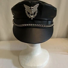 Vtg Open Road Leather Biker Hat Cap Chain & Eagle Emblem Size S USA Made