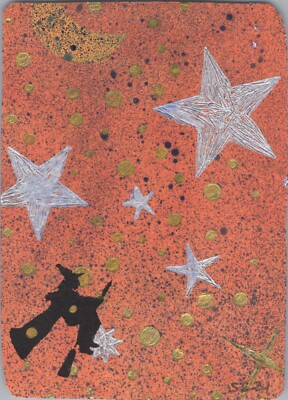 Witch Dreams - Halloween ATC Art Trading Card Original ACEO OOAK Mini Art