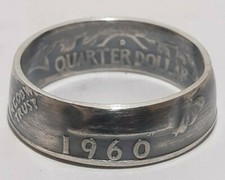 1960 Silver Quarter Coin Ring , Sizes 5-10 ,.90 silver handmade