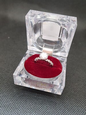 Bague Solitaire En Argent Massif Avec Zirconium Rose - Taille 51 - Occasion, état Correct
