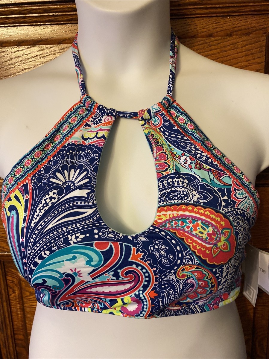 LIZ CLAIBORNE Bikini Keyhole Halter Swim Swimsuit TOP Size 16 New