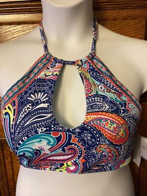 LIZ CLAIBORNE Bikini Keyhole Halter Swim Swimsuit TOP Size 16 New With $48  Tags