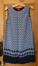Pretty Monsoon Blue & Black Dimond Pattern Sleeveless Summer Tunic Dress Size 14