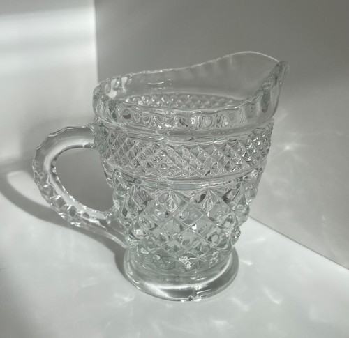 Vintage Anchor Hocking Wexford - crema in vetro trasparente - motivo diamante - altezza 4" - Foto 2 di 11