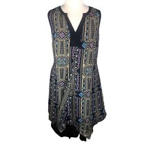 Roamans Dress Womens Size 20 W Plus Navy Blue Multi Geometric Sleeveless Shift