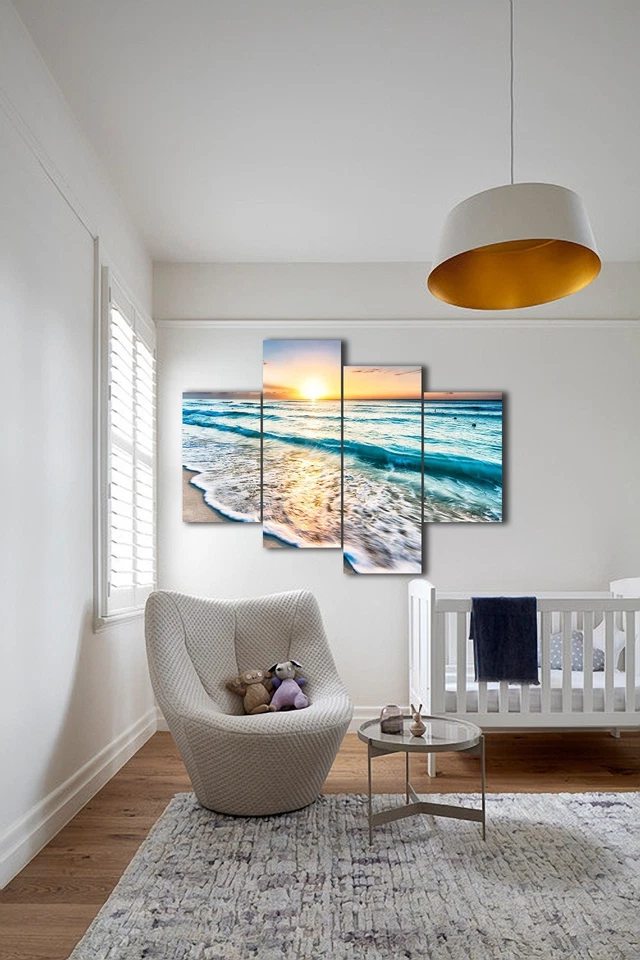 Framed split canvas prints seascape print Sunset beach modern art wall ocean - Image 3 of 3