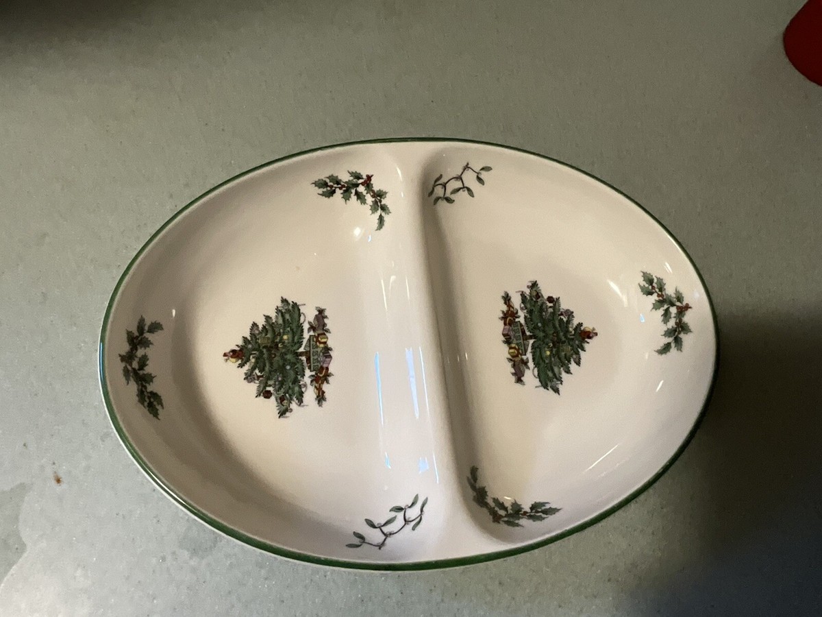 SPODE CHRISTMAS TREE DIVIDED VEGETABLE DISH 11 5/8” VGUC