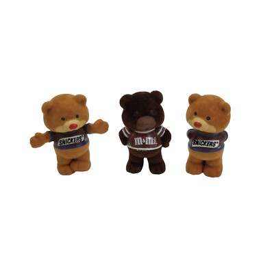 Lot of 3 Mars Candy Snickers and M&M's 2.5'' Flocked Bear Figurines Vintage 1987