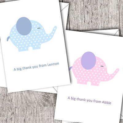 Gefaltete personalisierte Baby Dankeskarten/Taufe ~ Junge/Mädchen ~ Elefant D52