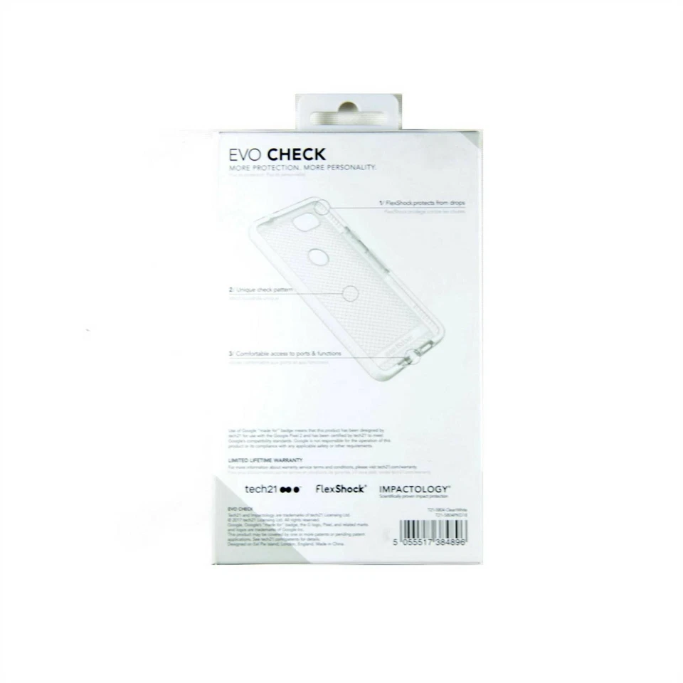 TECH21 CASE FOR GOOGLE PIXEL 2 EVO CHECK IMPACT PROTECT CLEAR WHITE NEW T21-5804 - Image 2 of 4