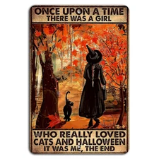 Halloween Cat Lover Sign - Rustic Decor 8x12 Inch Aluminum