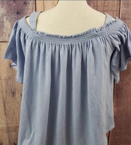 NEW Free People Women's Size Large Darling Off-the-Shoulder Top Sky Blue - Picture 2 of 5