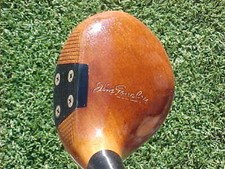 Solid Old PERSIMMON Jim Gourlay Golf Club Wood Spoon w Original Leather Grip