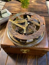 Brass Sundial Compass With Box Antique Maritime Directional Working Replica Gift