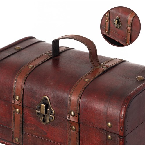 Decorative Vintage Wood Treasure box - Wooden Trunk Chest with Handle - Picture 11 of 13