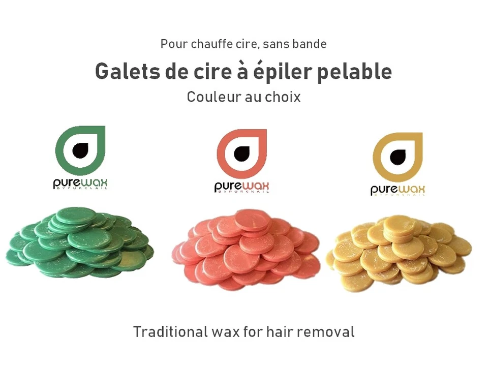 Galets de cire à épiler pelable , sans bande, sachet 1 kg ,PUREWAX by PURENAIL ,