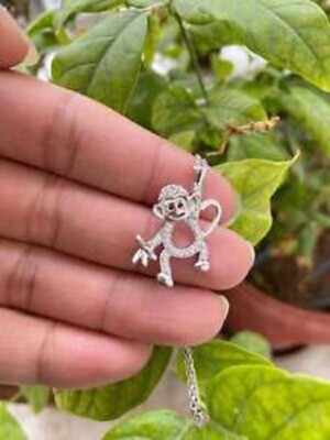2.5Ct Round Cut VVS1 Diamond Monkey Pendant 14K White Gold Finish 18'' Free Chain