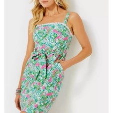 Lilly Pulitzer Kensington Botanical Green Pink 10 Just Wing It Smock Dress