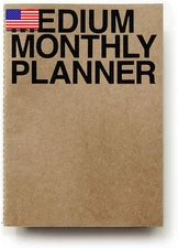 Medium Monthly Planner Lays Flat Undated Year round Flexible Cover Goal/Time Org