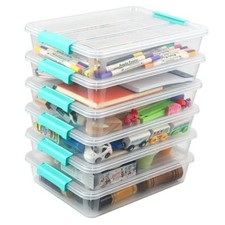 6 Pack Craft Storage Bins with Lids, Clear File Clear Green Latch Buckle