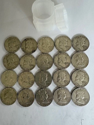 Roll of 20 Circulated Franklin Half Dollars $10 FV 90% Silver  VF (very fine)