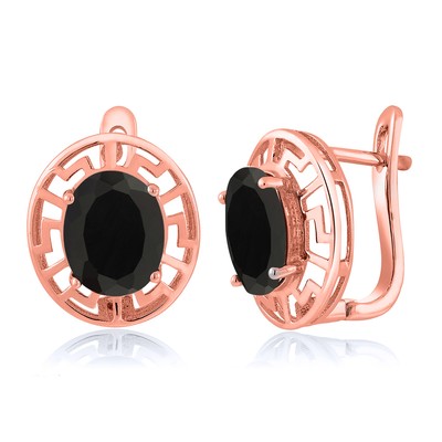 18K Rose Gold Plated Silver 10X8MM Oval Gemstone Birthstone Greek Key Earrings