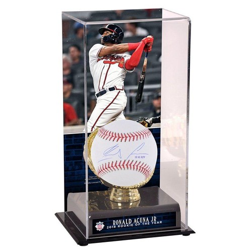 Ronald Acuna Jr Braves Signed Ball w/Insc/NL ROY Gold Glove Display Case w/Image