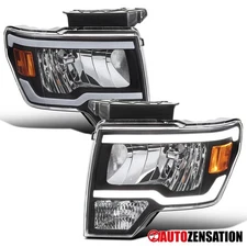 Fit 2009-2014 Ford F150 Black LED Tube Headlights Head Lamps Left+Right 09-14