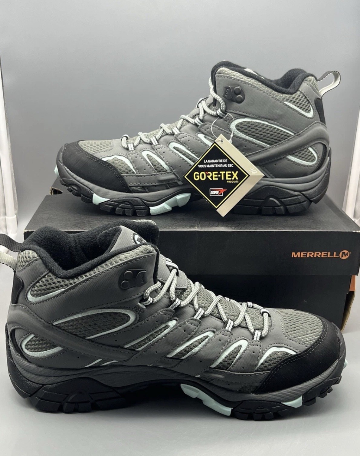 Merrell Moab 2 Mid Gore-tex GTX Mujer’s 7 Botas de Senderismo Gris Sedona Sage Nuevas con Etiquetas Nuevas Sin Etiquetas