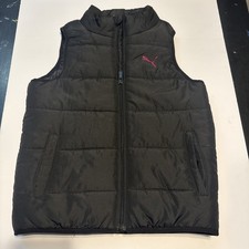 Puma Quilted Puffer Vest Youth Size Small 5/6Outerwear Pocket Black Purple Logo