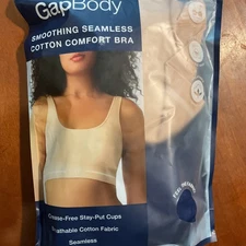 GapBody Women's 2 Pack Smoothing Seamless Cotton Comfort Bra Size M Blue/Neutral